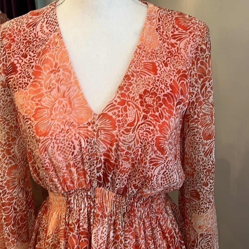 NWT Just Taylor Orange Floral V-Neck Long-sleeve Dress Size 8 - Picture 2 of 12